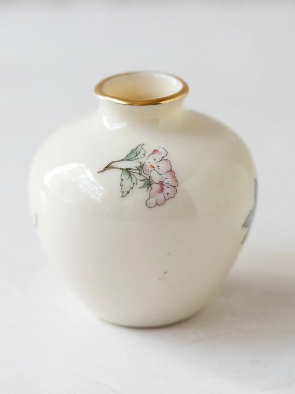 Lenox China Serenade Collection small pot bud vase bird pink floral made in USA